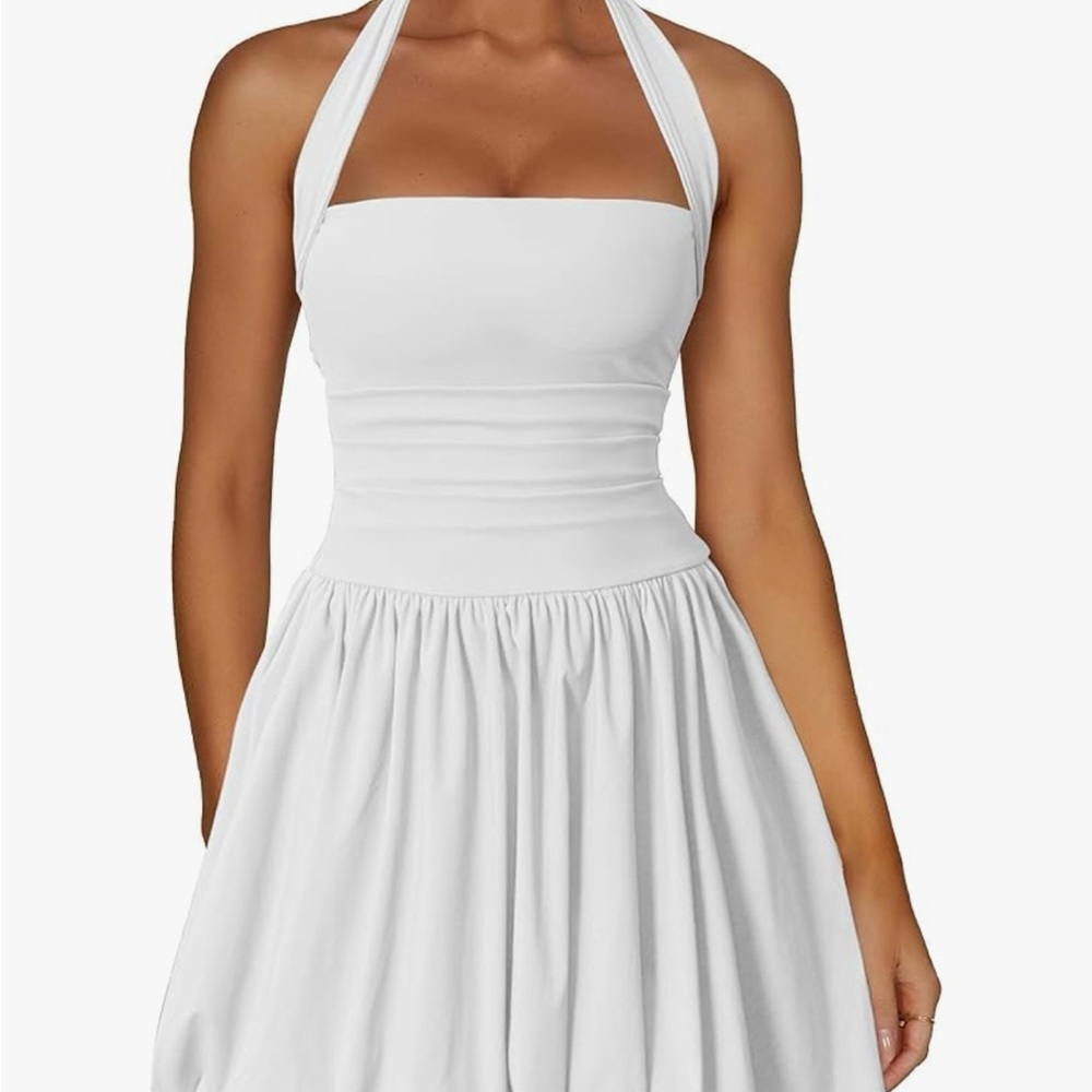 Trendy White Halter bubble Dress